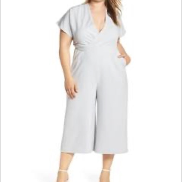 Leith NWT Light Gray Cropped Wide Leg Jumpsuit - Picture 1 of 11